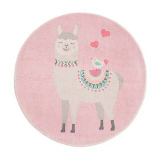 Kinderteppich Lama rund rosa